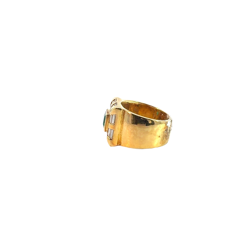 Emerald and Baguette Diamond Cocktail Ring in Yellow Gold