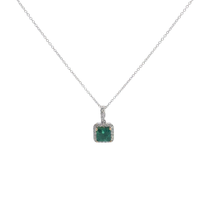 Emerald Halo Pendant Necklace in White Gold