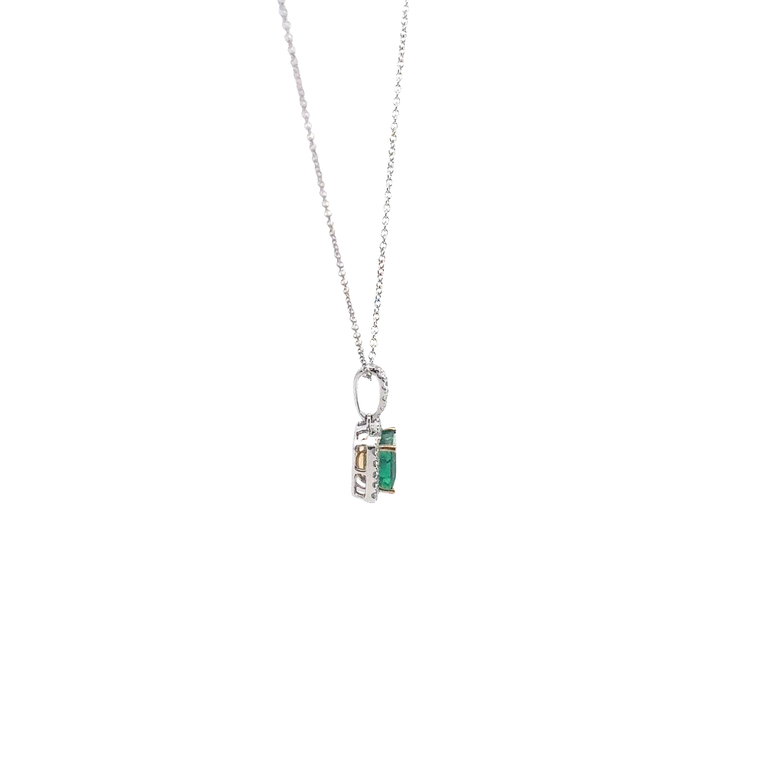 Emerald Halo Pendant Necklace in White Gold
