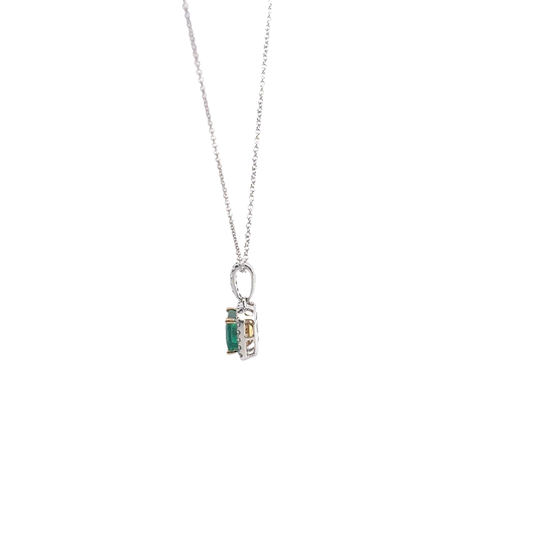 Emerald Halo Pendant Necklace in White Gold