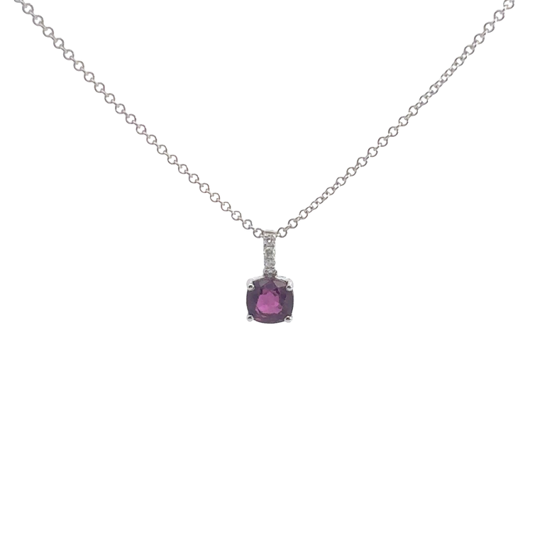 Purplish-Red Ruby Pendant Necklace in White Gold