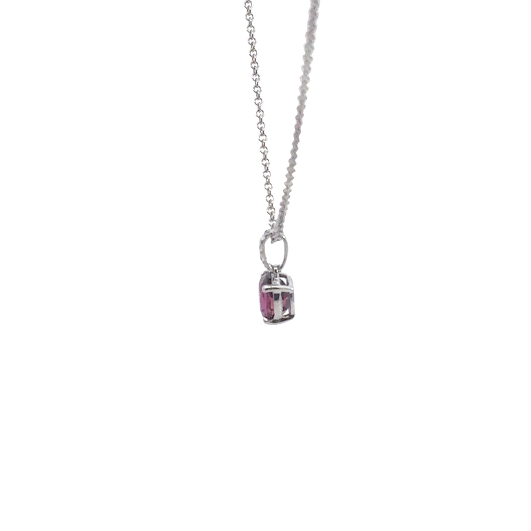 Purplish-Red Ruby Pendant Necklace in White Gold