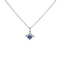 Royal Blue Sapphire Floral Pendant Necklace in White Gold