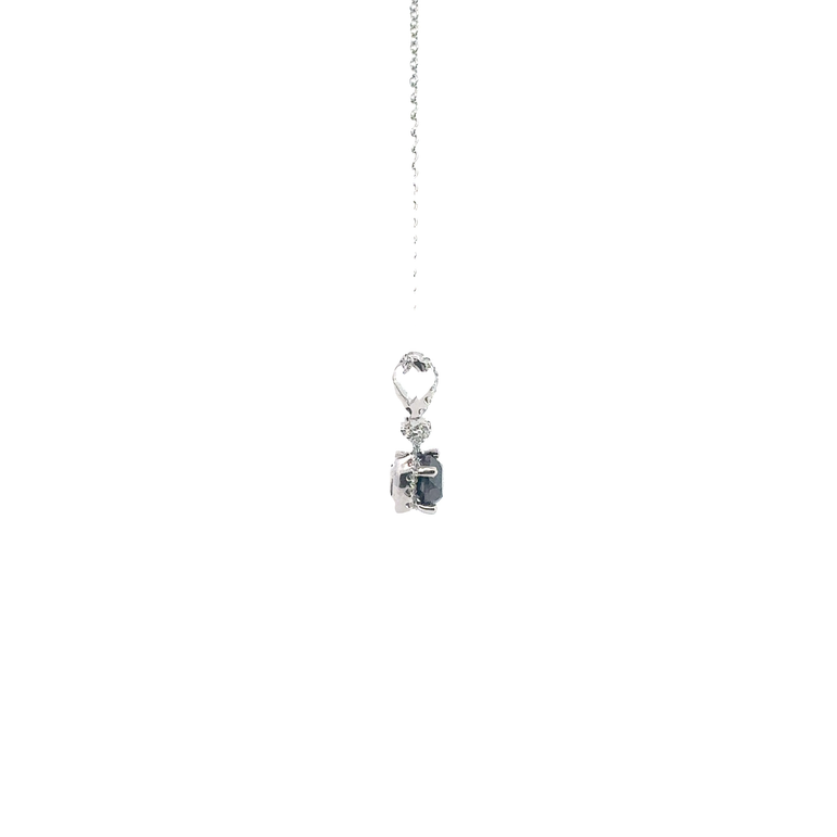 Fancy Dark Black Diamond Halo Pendant Necklace White Gold
