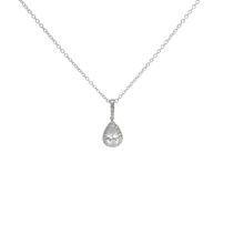 White Gold Pear Diamond Halo Pendant Necklace