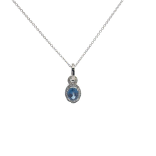 White Gold Blue Sapphire Halo Pendant Necklace