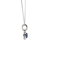 White Gold Blue Sapphire Halo Pendant Necklace
