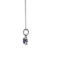 White Gold Blue Sapphire Halo Pendant Necklace