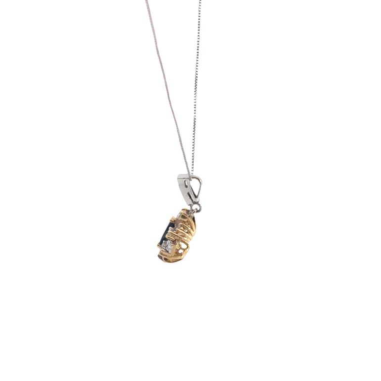 Royal Blue Sapphire Pear Halo Pendant in White Gold