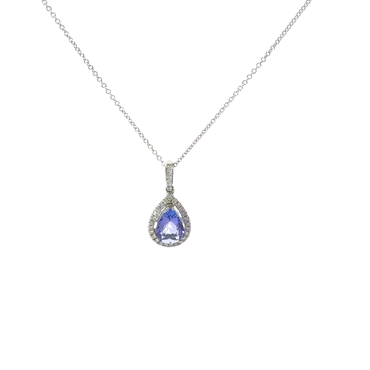 White Gold Pear Tanzanite Halo Charm Necklace