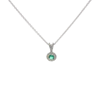 Emerald and White Gold Halo Charm Necklace