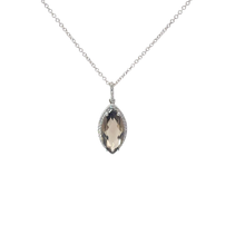 Marquise Quartz Halo Pendant Necklace in White Gold