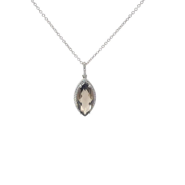 Marquise Quartz Halo Pendant Necklace in White Gold