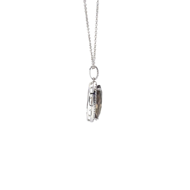 Marquise Quartz Halo Pendant Necklace in White Gold