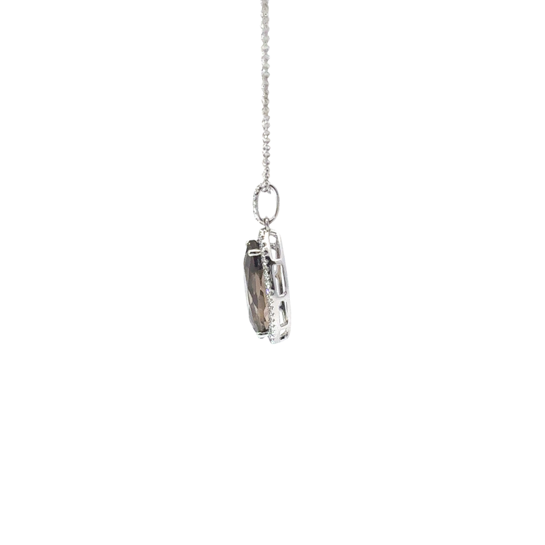 Marquise Quartz Halo Pendant Necklace in White Gold