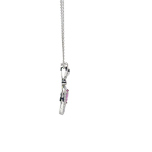 Oval Pink Sapphire Halo Pendant Necklace in White Gold