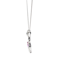 Oval Pink Sapphire Halo Pendant Necklace in White Gold