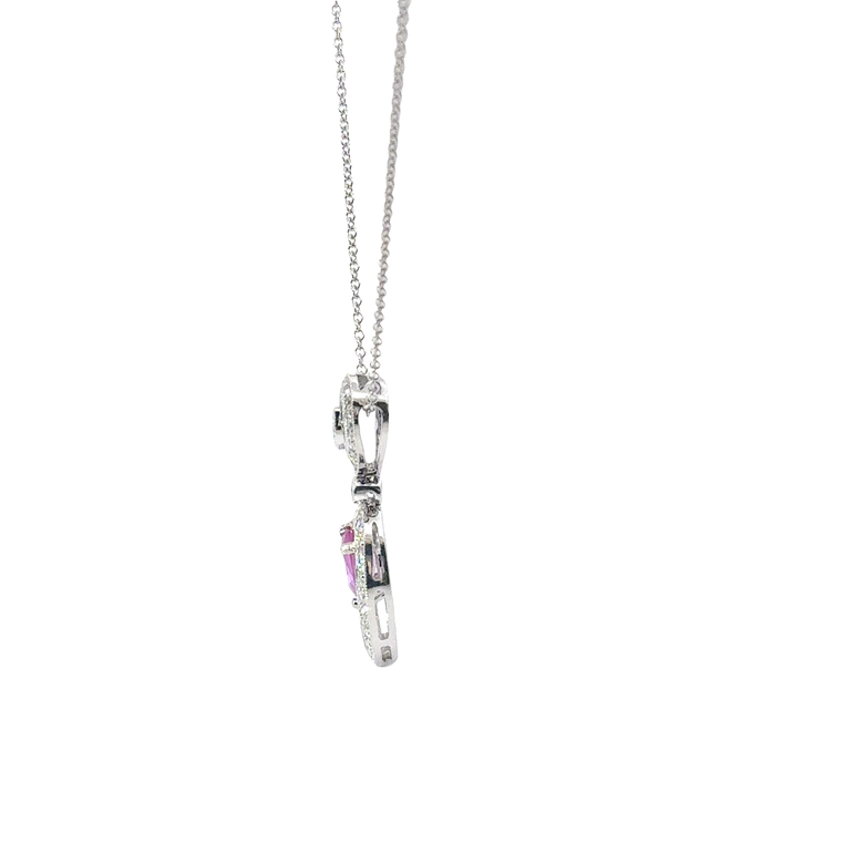 Oval Pink Sapphire Halo Pendant Necklace in White Gold