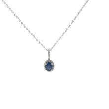 Royal Blue Sapphire Halo Pendant Necklace in White Gold