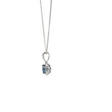 Royal Blue Sapphire Halo Pendant Necklace in White Gold