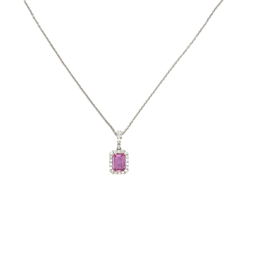 Pink Sapphire Halo Pendant Necklace in White Gold