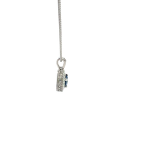 Blue Sapphire Heart Halo Pendant in White Gold