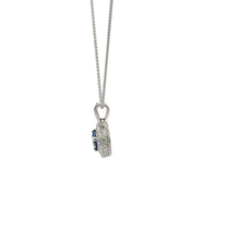 Blue Sapphire Heart Halo Pendant in White Gold