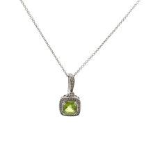 Peridot Halo Pendant Necklace in White Gold