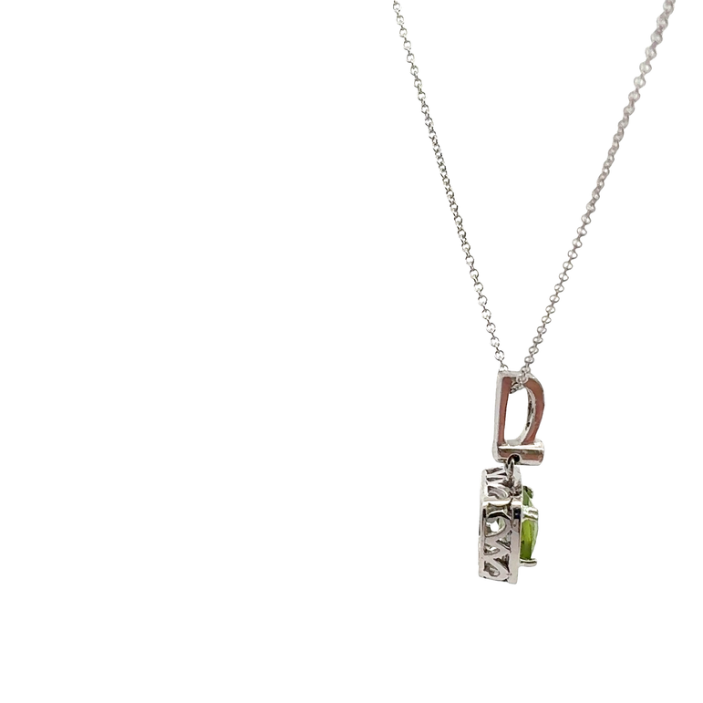 Peridot Halo Pendant Necklace in White Gold