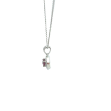 Purplish-Red Ruby Octagonal Halo Pendant in White Gold