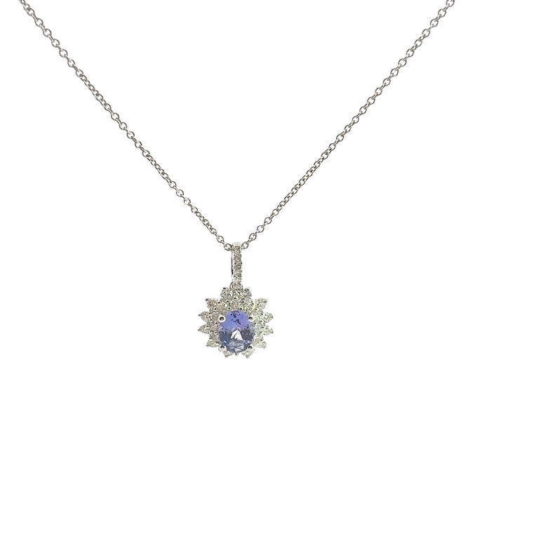 White Gold Starburst Halo Pendant Necklace