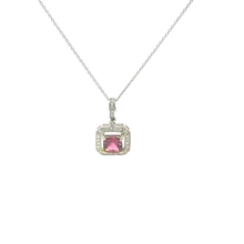 Pink Tourmaline Octagonal Halo Pendant Necklace in White Gold