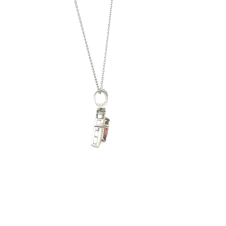 Pink Tourmaline Octagonal Halo Pendant Necklace in White Gold