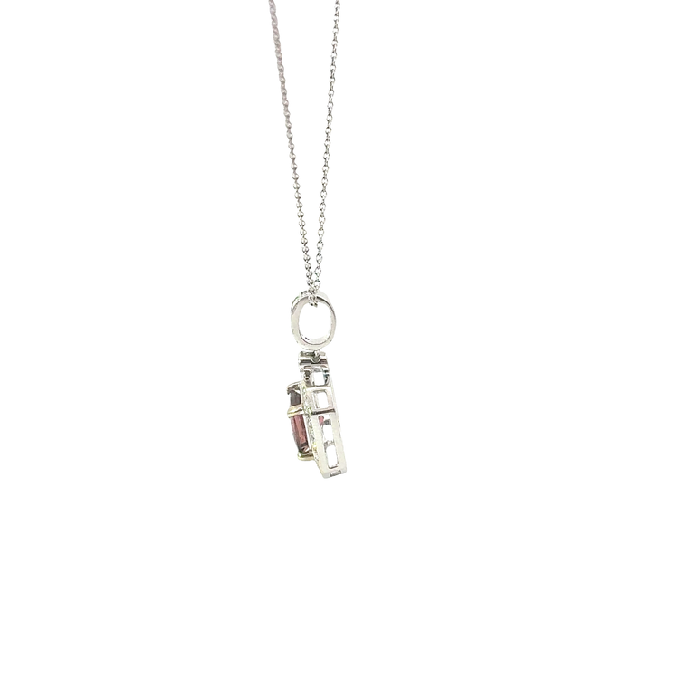 Pink Tourmaline Octagonal Halo Pendant Necklace in White Gold