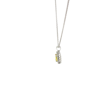 Yellow Sapphire Halo Pendant Necklace — White Gold