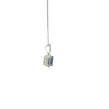 Trillion-Cut Tanzanite Halo Pendant Necklace in White Gold