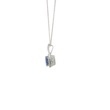 Trillion-Cut Tanzanite Halo Pendant Necklace in White Gold