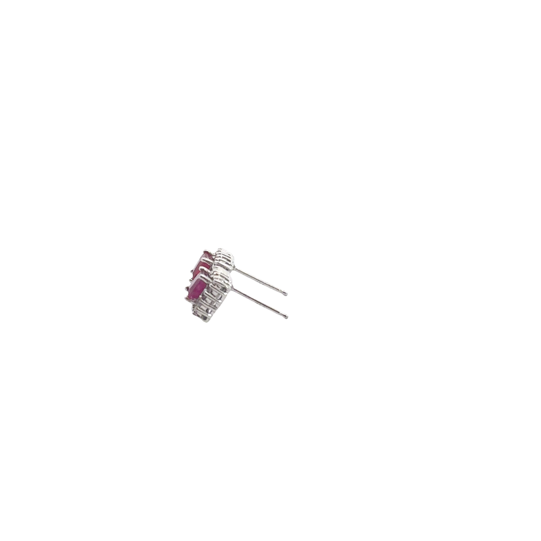 Square Ruby Halo Stud Earrings in White Gold