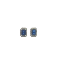 Royal Blue Sapphire Halo Stud Earrings in White Gold
