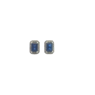 Royal Blue Sapphire Halo Stud Earrings in White Gold