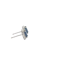 Royal Blue Sapphire Halo Stud Earrings in White Gold