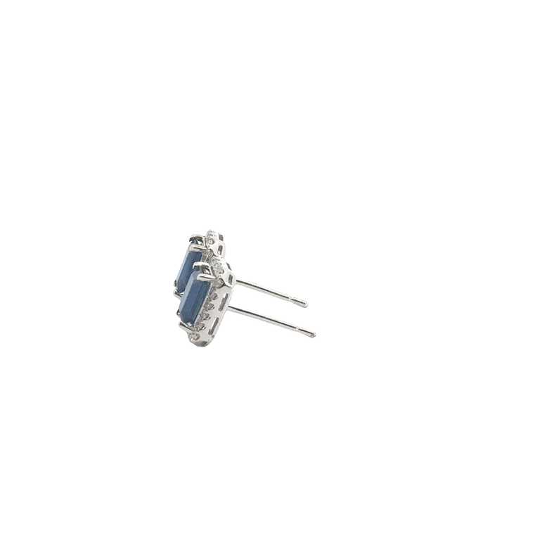 Royal Blue Sapphire Halo Stud Earrings in White Gold