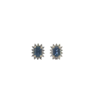 Blue Sapphire Cluster Earrings in White Gold