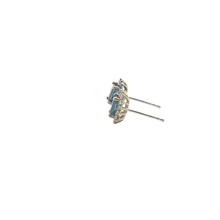 Blue Sapphire Cluster Earrings in White Gold