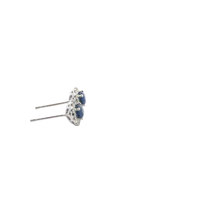 White Gold Royal Blue Sapphire Halo Stud Earrings