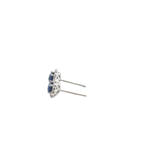 White Gold Royal Blue Sapphire Halo Stud Earrings