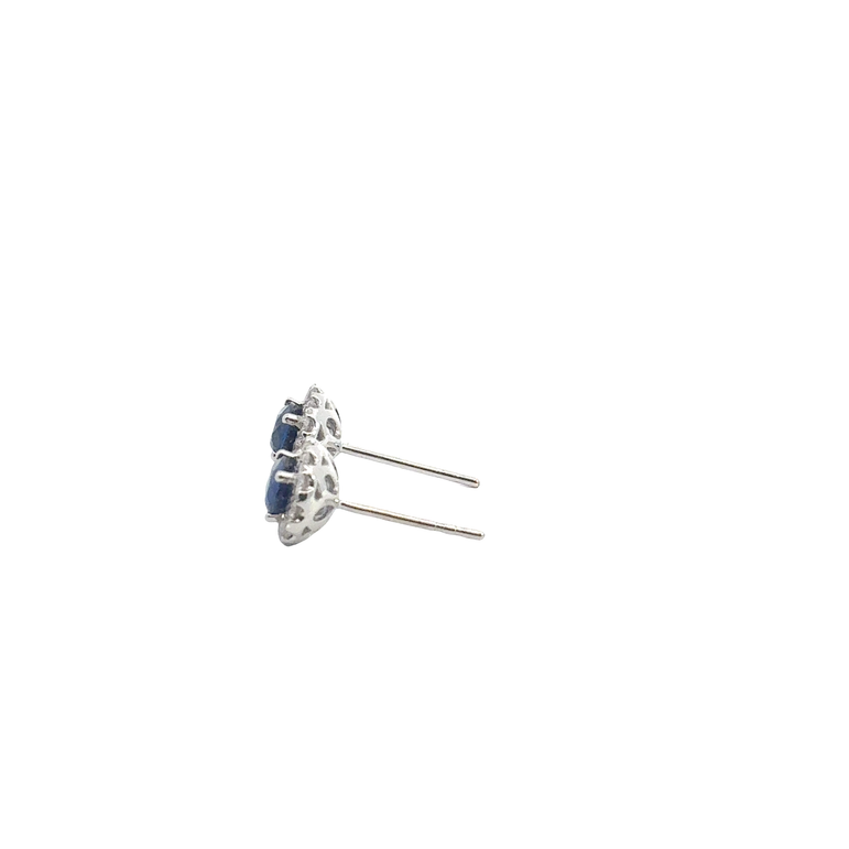 White Gold Royal Blue Sapphire Halo Stud Earrings