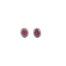 Oval Ruby and White Gold Halo Stud Earrings