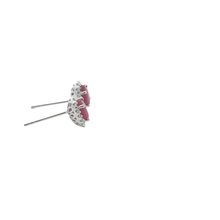 Oval Ruby and White Gold Halo Stud Earrings