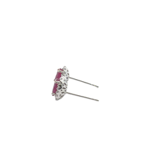 Oval Ruby and White Gold Halo Stud Earrings